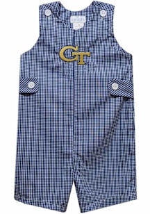 Vive La Fete GA Tech Yellow Jackets Toddler Navy Blue Gingham Overalls