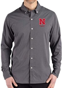 Cutter and Buck Nebraska Cornhuskers Mens Black Alumni Gingham LS Woven Long Sleeve Dress Shirt