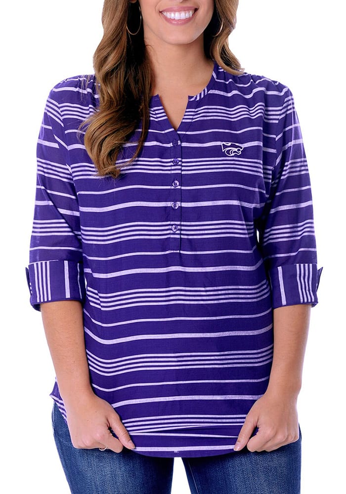 K-State Wildcats Womens Stripe Tunic Long Sleeve Purple Dress Shirt