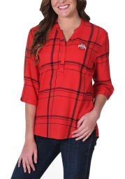 Ohio State Buckeyes Womens Plaid Tunic Long Sleeve Red Dress Shirt