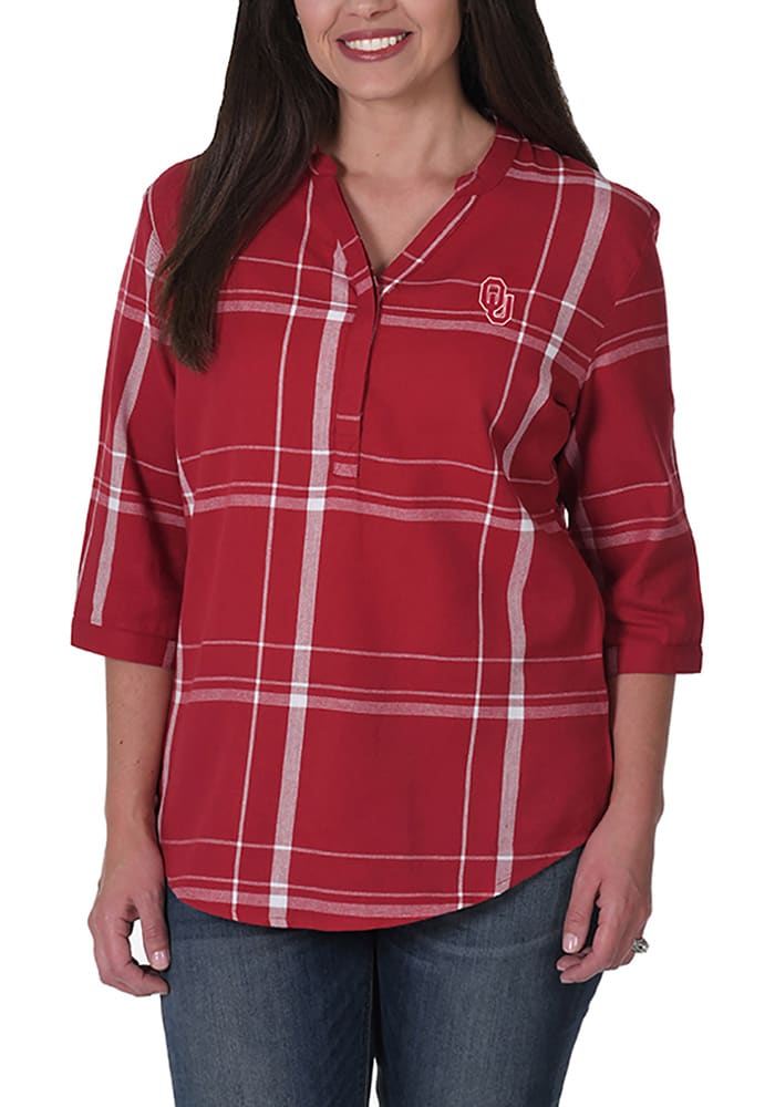 Oklahoma Sooners Womens Plaid Tunic Long Sleeve Crimson Dress Shirt