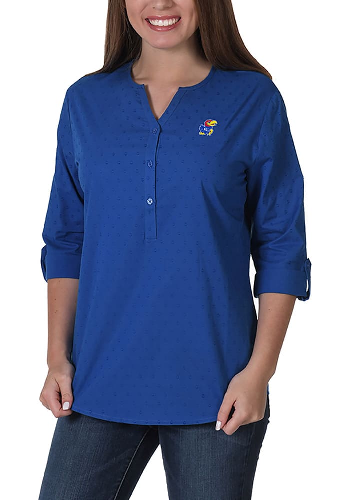 Kansas Jayhawks Womens Dot Tunic Long Sleeve Blue Dress Shirt