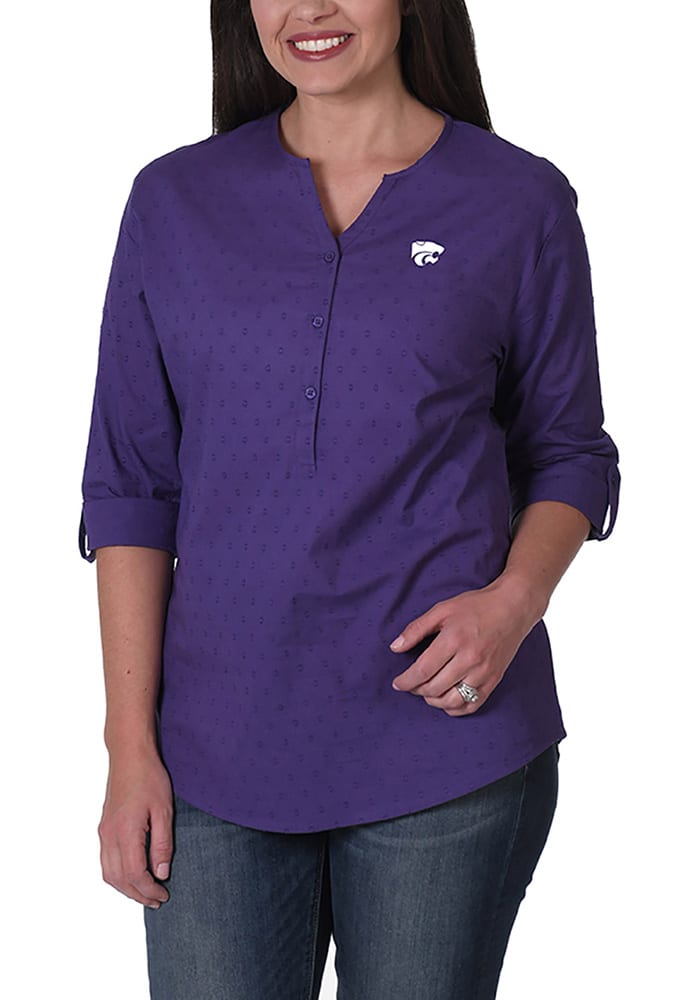 K-State Wildcats Womens Dot Tunic Long Sleeve Purple Dress Shirt