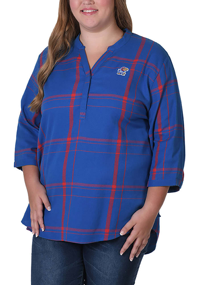 Kansas Jayhawks Womens Plaid Tunic Long Sleeve Blue Dress Shirt