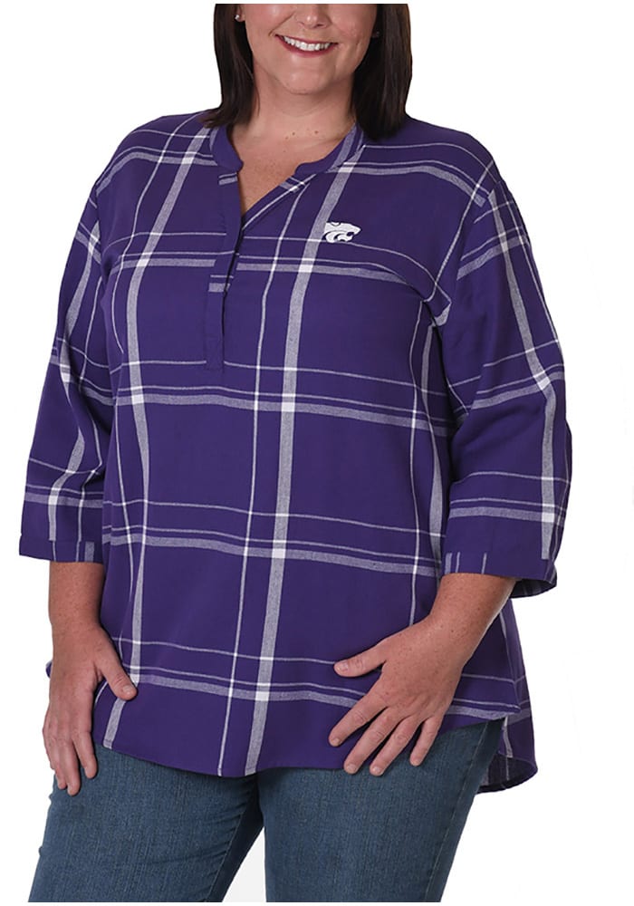 K-State Wildcats Womens Plaid Tunic Long Sleeve Purple Dress Shirt