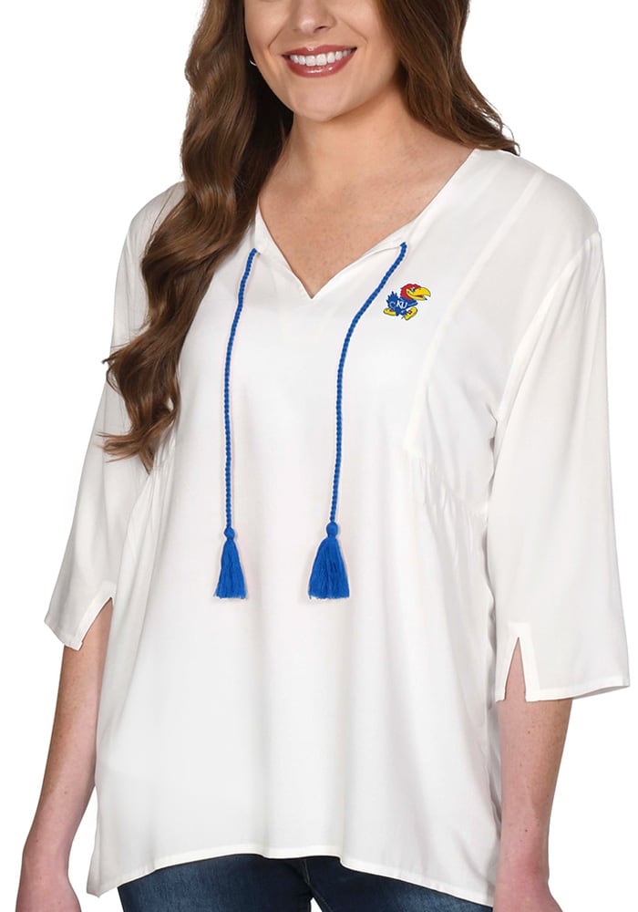 Kansas Jayhawks Womens Tassel Long Sleeve Dress Shirt