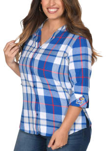 Kansas Jayhawks Womens Plaid Long Sleeve Blue Dress Shirt