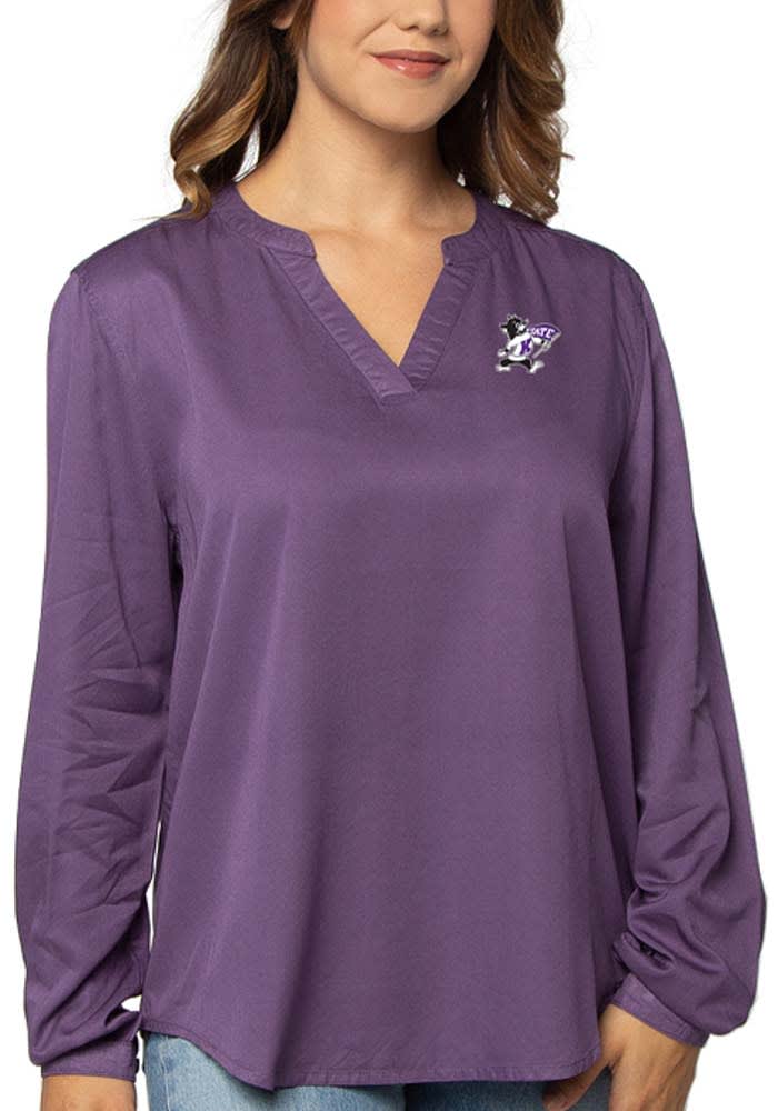 K-State Wildcats Womens Split Neck Tunic Long Sleeve Purple Dress Shirt