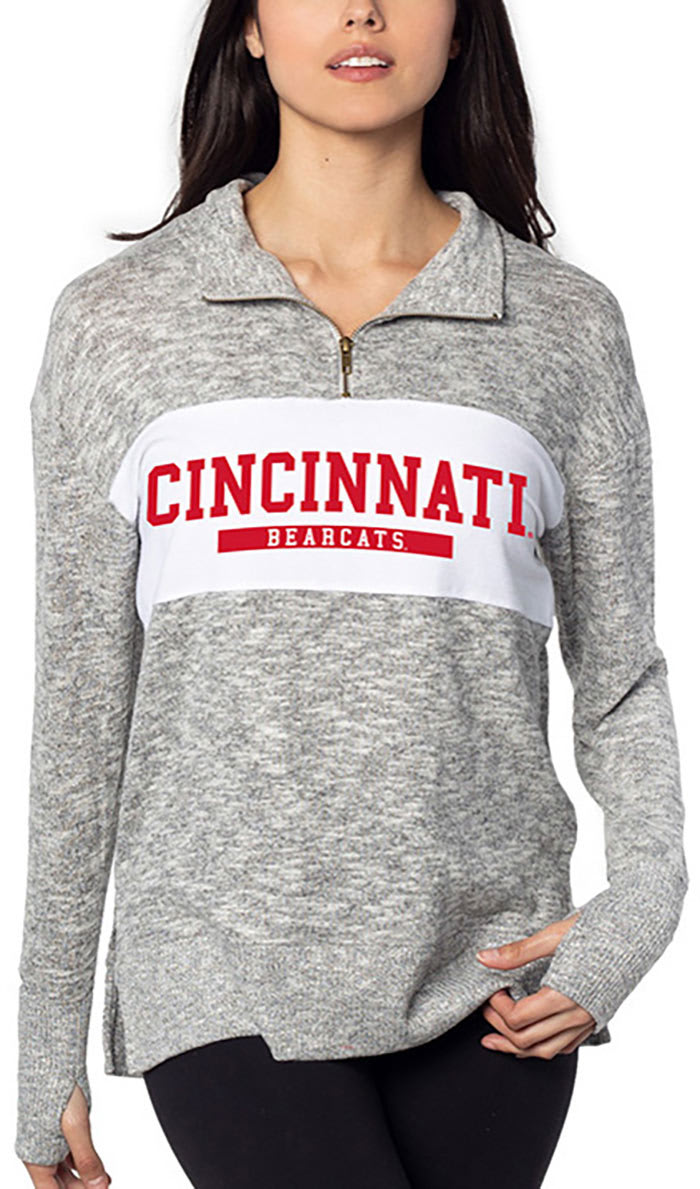 Cincinnati Bearcats Womens Grey Soft Touch Cozy Style 1/4 Zip Pullover