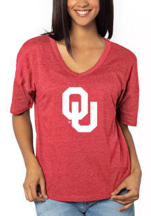 Oklahoma Sooners Womens Crimson V Happy Jersey Short Sleeve T-Shirt