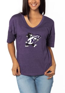 K-State Wildcats Womens Purple V-Happy Short Sleeve T-Shirt