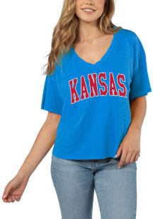Kansas Jayhawks Womens Blue Burnout Jersey Short Sleeve T-Shirt