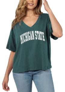 Michigan State Spartans Womens Green Burnout Jersey Short Sleeve T-Shirt