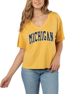 Michigan Wolverines Womens Gold Burnout Jersey Short Sleeve T-Shirt