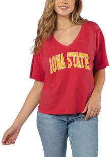 Iowa State Cyclones Womens Crimson Burnout Jersey Short Sleeve T-Shirt