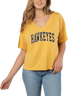 Iowa Hawkeyes Womens Yellow Burnout Jersey Short Sleeve T-Shirt
