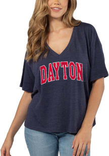 Dayton Flyers Womens Navy Blue Burnout Jersey Short Sleeve T-Shirt