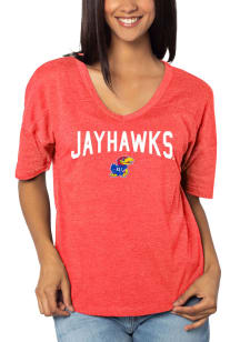 Kansas Jayhawks Womens Red Happy Jersey Short Sleeve T-Shirt