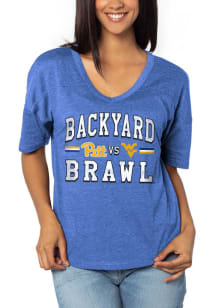 Pitt Panthers Womens Blue Backyard Brawl Happy Short Sleeve T-Shirt