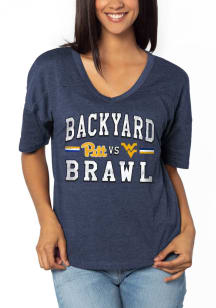 West Virginia Mountaineers Womens Navy Blue Backyard Brawl Happy Short Sleeve T-Shirt