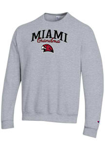 Champion Miami RedHawks Mens Grey Grandma Script Powerblend Long Sleeve Crew Sweatshirt