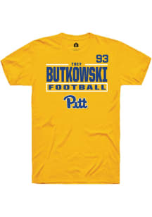 Trey Butkowski Rally Mens Gold Pitt Panthers NIL Stacked Box Player T Shirt