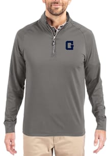 Cutter and Buck Georgetown Hoyas Mens Graphite Vault Adapt Eco Knit Long Sleeve Qtr Zip Pullover