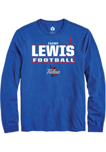 Champ Lewis Mens Blue Tulsa Golden Hurricane NIL Stacked Box Long Sleeve Player T Shirt