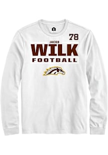 Jacob Wilk Western Michigan Broncos White Football NIL Stacked Box Long Sleeve Player T Shirt