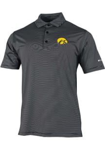 Mens Iowa Hawkeyes Black Columbia Heat Seal Double Hit Short Sleeve Polo Shirt