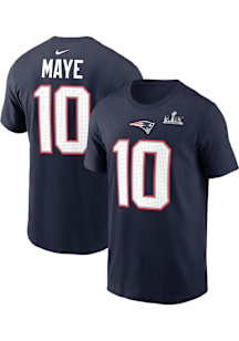 Drake Maye New England Patriots Navy Blue 2025 Super Bowl Participant Short Sleeve Player T Shirt