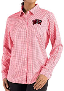 Womens USC Trojans Red Cutter and Buck Epic Confidence Gingham Long Sleeve Dress Shirt