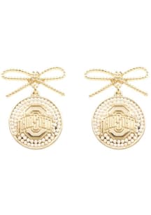 Logo Pearl Bow Ohio State Buckeyes Womens Earrings - Gold