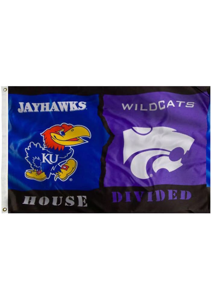 Kansas Jayhawks and K-State Wildcats 3x5 House Divided Blue Silk Screen Grommet Flag