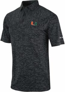 Columbia Miami Hurricanes Mens Black Heat Seal Heading Out Short Sleeve Polo