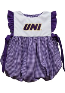 Vive La Fete Northern Iowa Panthers Baby Girls Purple Gingham Bubble Short Sleeve Dress