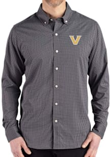 Cutter and Buck Vanderbilt Commodores Mens Black Gingham LS Woven Long Sleeve Dress Shirt