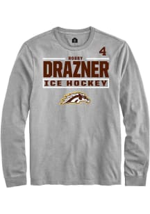 Robby Drazner Mens Grey Western Michigan Broncos NIL Stacked Box Long Sleeve Player T Shirt
