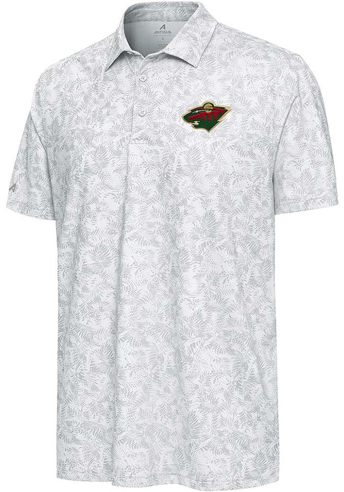 Antigua Minnesota Wild Mens Lush White Short Sleeve Polo