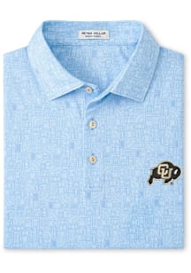 Peter Millar Colorado Buffaloes Mens Light Blue Out of Bounds Short Sleeve Fashion Polo