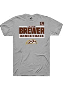 Jayden Brewer Rally Mens Grey Western Michigan Broncos NIL Stacked Box Player T Shirt