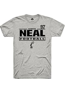 Kamron Neal Cincinnati Bearcats Ash Football NIL Stacked Box Short Sleeve Player T Shirt