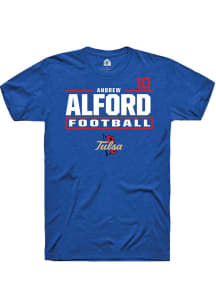 Andrew Alford Rally Mens Blue Tulsa Golden Hurricane NIL Stacked Box Player T Shirt