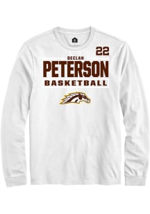 Declan Peterson Mens White Western Michigan Broncos NIL Stacked Box Long Sleeve Player T Shirt