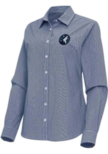 Antigua Minnesota Timberwolves Womens Porter Long Sleeve Navy Blue Dress Shirt
