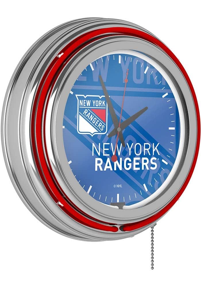 New York Rangers Wordmark and Logo Retro Neon Wall Clock - Red