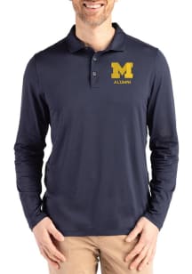 Mens Michigan Wolverines Navy Blue Cutter and Buck Alumni Coastline Long Sleeve Polo Shirt