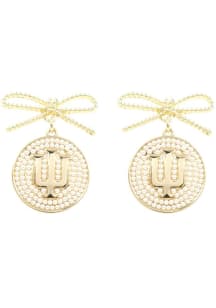 Logo Pearl Bow Indiana Hoosiers Womens Earrings - Gold