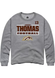 Jordon Thomas Rally Mens Grey Western Michigan Broncos NIL Stacked Box Crew Sweatshirt