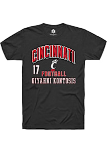 Giyahni Kontosis Cincinnati Bearcats Black Football NIL Arch Logo Short Sleeve Player T Shirt